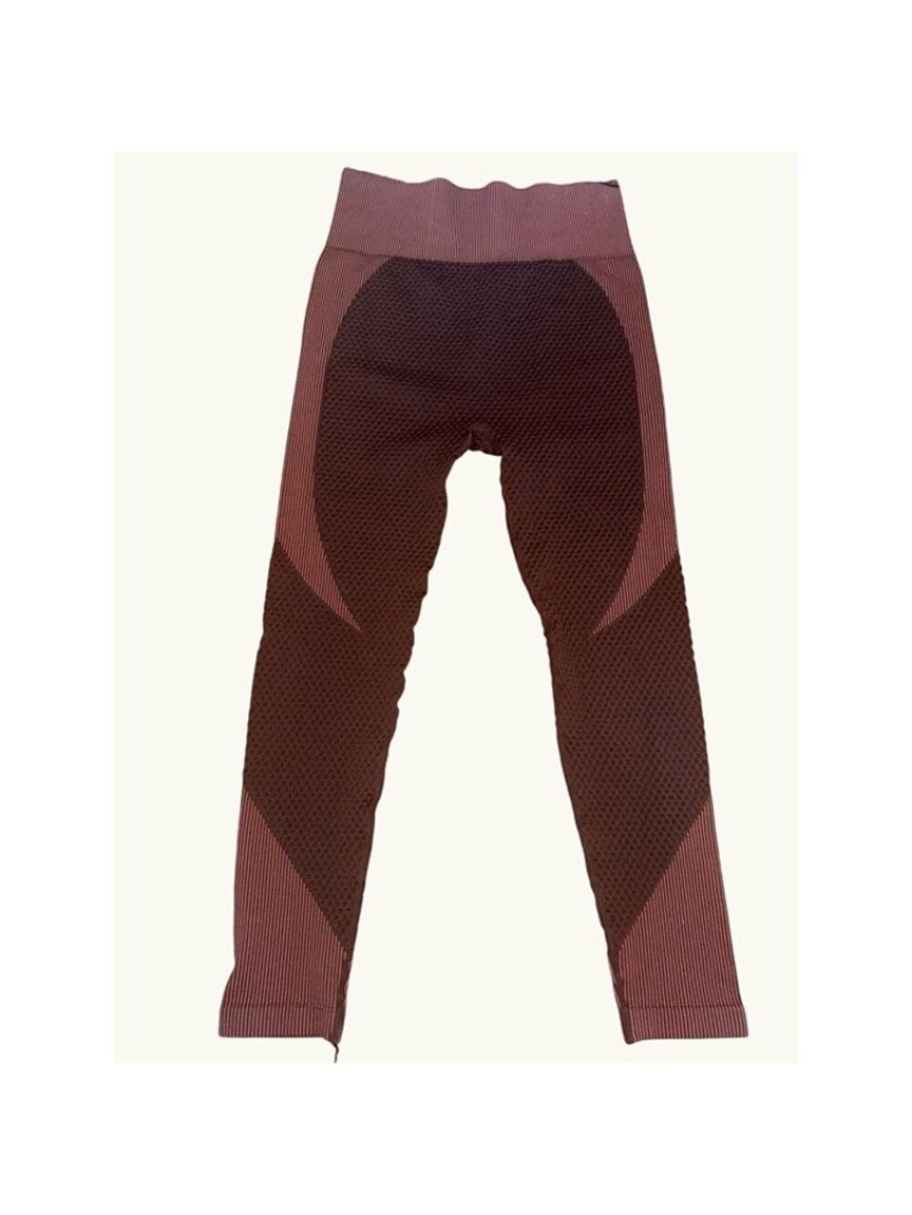 Unbranded Small Brown High Waist Textured Leggings Stretch Fit Striped Trendy